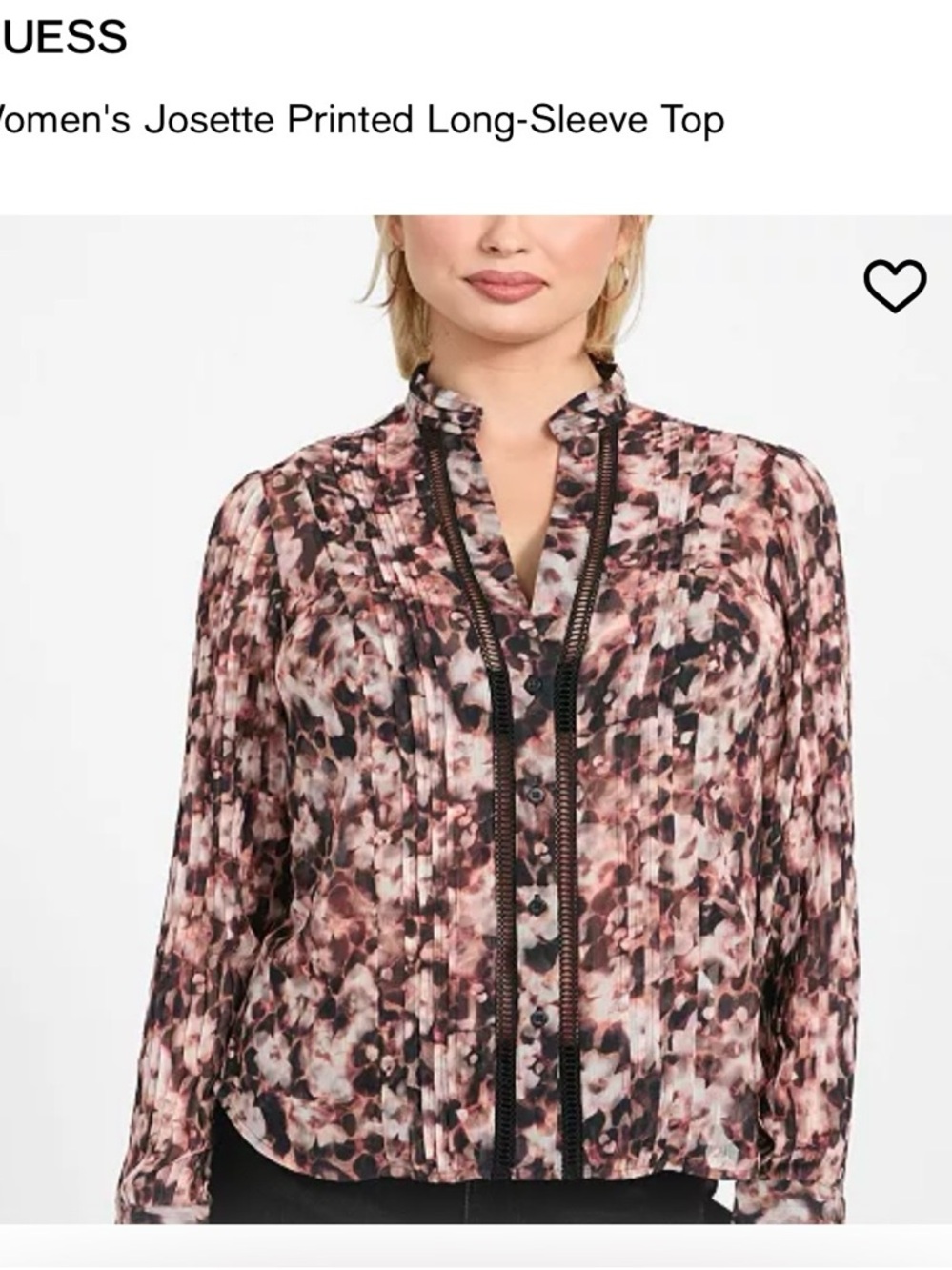 GUESS Floral-Print Long-Sleeve Blouse in Pink and Black